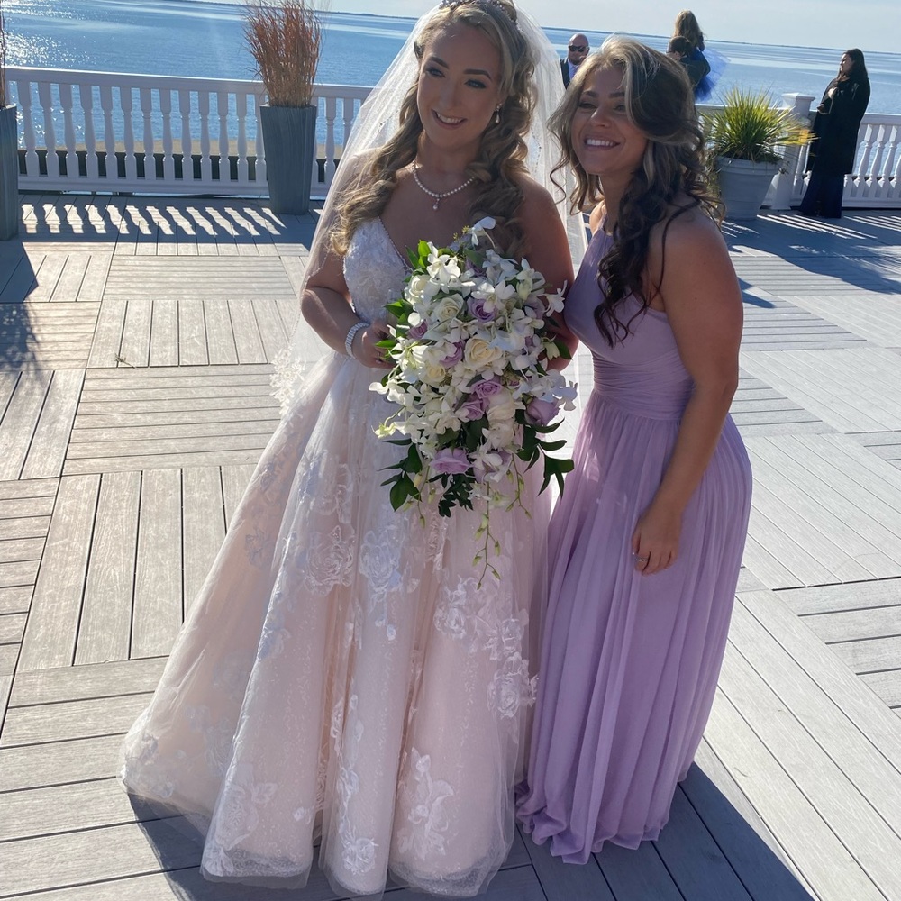 High-Neck Mesh Bridesmaid Dress with Full Skirt